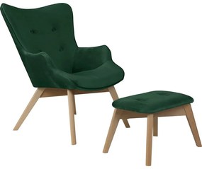 Poltrona con poggiapiedi verde scuro con rivestimento in velluto Niko – Ropez