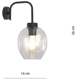 Applique Moderna 1 Luce Auriga In Accaio Nero E Vetro Trasparente