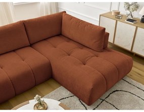 Divano angolare color mattone allungabile e con contenitore (penisola a destra/a U) Fuji – Bobochic Paris