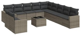 Set divani da giardino 12 pz con cuscini grigio in polyrattan