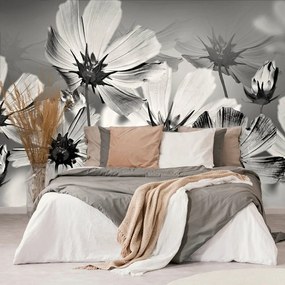 Carta da parati – Fiori in bianco e nero
