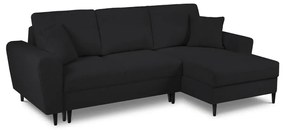 Divano angolare nero allungabile e con contenitore (con penisola a destra/con chaise lounge) con rivestimento in bouclé Kyoto – Cosmopolitan Design