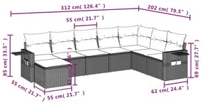 Set Divano da Giardino 8 pz con Cuscini Beige in Polyrattan