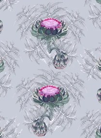Florale Tapete Carciofi von Ailanto - Forest Green & Magenta