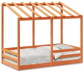 Letto Bambini Con Tetto Marrone Cera 70x140 Cm Massello Pino /