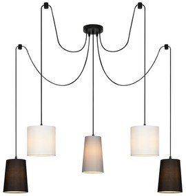 Lampadario Moderno Shades nero paralume multicolore 5x E14 BRILONER