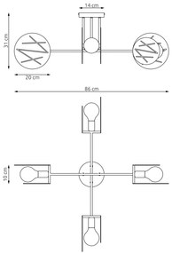 Plafoniera 4 Luci Frick In Acciaio Bianco A Bracci E Diffusori A Cerchio