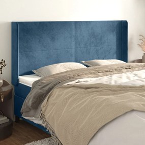 Testiera Ad Orecchio Blu Scuro 183x16x118/128 Cm İn Velluto /