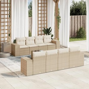 Set divano da giardino 9 pz con cuscini beige in polyrattan