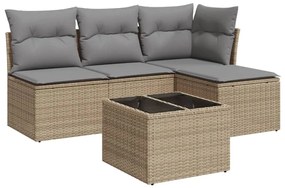 Set divano da giardino 5 pz con cuscini beige in polyrattan