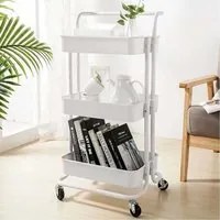 Carrello Trolley Cucina in Metallo 3 Ripiani 43x36x85 4 Ruote Salvaspazio Bianco