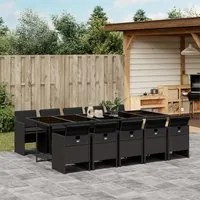 Set da Pranzo da Giardino 11 pz con Cuscini in Polyrattan Nero 3277698