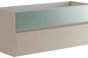 Mobile da bagno sotto lavabo Niwa sabbia frontale in vetro verde timo laccato opaco L 119.5 x H 50 x P 45.5 cm 2 cassetti, lavabo non incluso