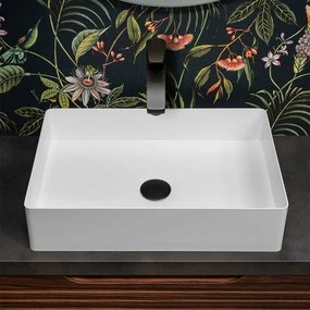 Lavabo da appoggio rettangolare 58x38 cm in acciaio inox bianco opaco Goya