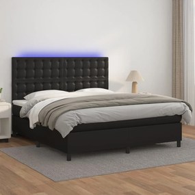 Giroletto A Molle Con Materasso E Led Nero 160x200cm Similpelle /