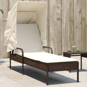 Lettino Prendisole Con Baldacchino Marrone İn Polyrattan /