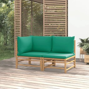 Set salotto da giardino 2pz con cuscini verdi bambù