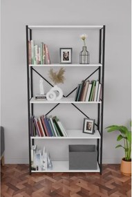 Libreria 5 Ripiani Stile Industrial 88x34x180 Jacob Bianco