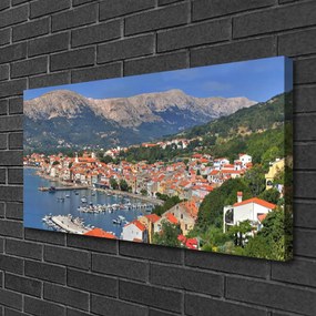 Quadro su tela Paesaggio del mare della montagna della città 100x50 cm