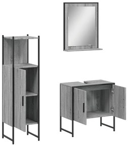 Set mobili da bagno 3 pz grigio sonoma in legno multistrato