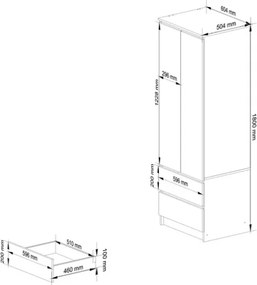 Armadio Guardaroba 2 Ante 2 Cassetti 60x50x180 Artika Bianca