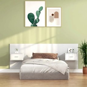 Testiera per letto con comodini in legno multistrato bianco