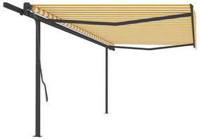 Tenda da Sole Retrattile Manuale con Pali 5x3 m Gialla Bianca