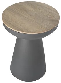 Tavolino da caffè rotondo design con struttura in metallo grigio antracite e legno massello di mango H52 cm TAM