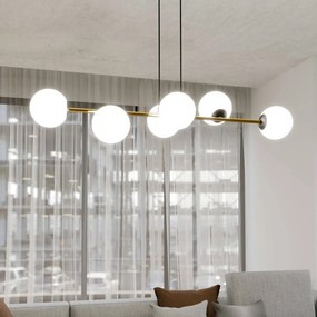 EMIBIG LIGHTING Lampada a sospensione Gravity, bianco opalino/oro/nero, vetro, E14