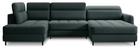 Divano angolare verde allungabile/con contenitore (con penisola a sinistra/a U) e rivestimento in velluto Berrto – ELTAP