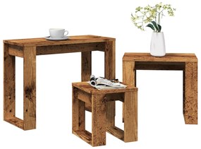 Nido Di Tavoli 3 Pz Legno Antico İn Legno Multistrato /