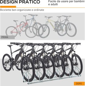 Rastrelliera Porta Biciclette 6 Posti 179x33x27 cm in Acciaio Argento...