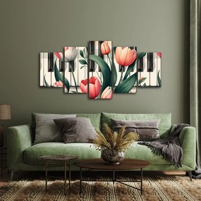 Quadri 5 pezzi – Note floreali di primavera sui tasti del pianoforte
