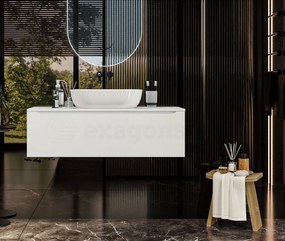 Mobile Bagno bianco opaco 120x50 Amalfi Con Un Cassetto e Lavabo da appoggio in ceramica