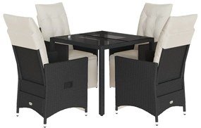 Set da pranzo da giardino 5 pz nero con cuscini in polyrattan
