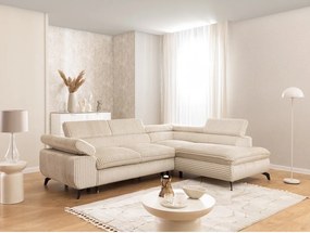 Divano angolare beige (con penisola a destra/a L) con rivestimento in velluto a coste Marbeya – Ropez