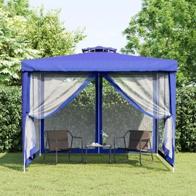 Gazebo con Tetto Doppio Blu 3x3x2,68 m in Tessuto