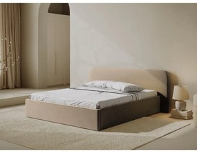 Letto matrimoniale imbottito grigio tortora con contenitore e rete inclusi 200x200 cm Elizabeth – Micadoni