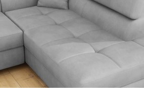 Divano angolare grigio chiaro allungabile/con contenitore (con penisola a destra/a L) e rivestimento in velluto Anton – ELTAP