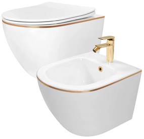 Set vaso WC CARLO Mini Flat + bidet CARLO Mini White Gold Edge