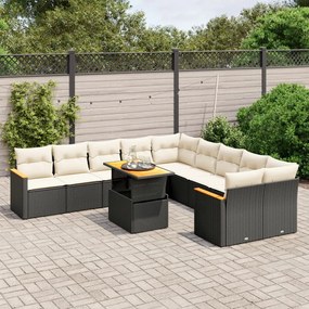 Set divani da giardino 11 pz con cuscini in polyrattan nero