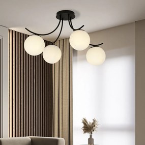 Lampadario da Soffitto in Acciaio e Vetro BOSTON 4 Nero 4xE14 Colore delle Sfere Bianco