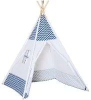 Tenda Indiana per Bambini 120x120x155 cm in Tessuto e Legno Bianco e Blu