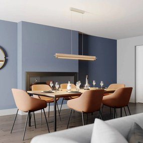 Quitani Lampada LED a sospensione Lexa, rovere/nichel, lunghezza 118 cm