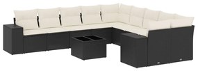 Set divani da giardino 11 pz con cuscini in polyrattan nero