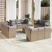 Set Divano da Giardino 13 pz con Cuscini Beige in Polyrattan 3217339