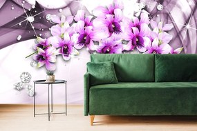 Carta da parati – Fiori viola su sfondo astratto
