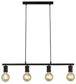 Lampadario Industrial-Nordico Danza Acciaio Nero 4 Luci E27