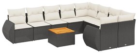 Set divani da giardino 10pz con cuscini in polyrattan nero