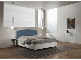 Letto contenitore da 160x190 in legno bianco e testata in microfibra blu Antilia